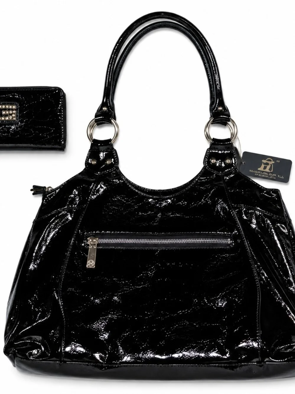Brand New - Black Patent Y2K Purse with Matching Wallet